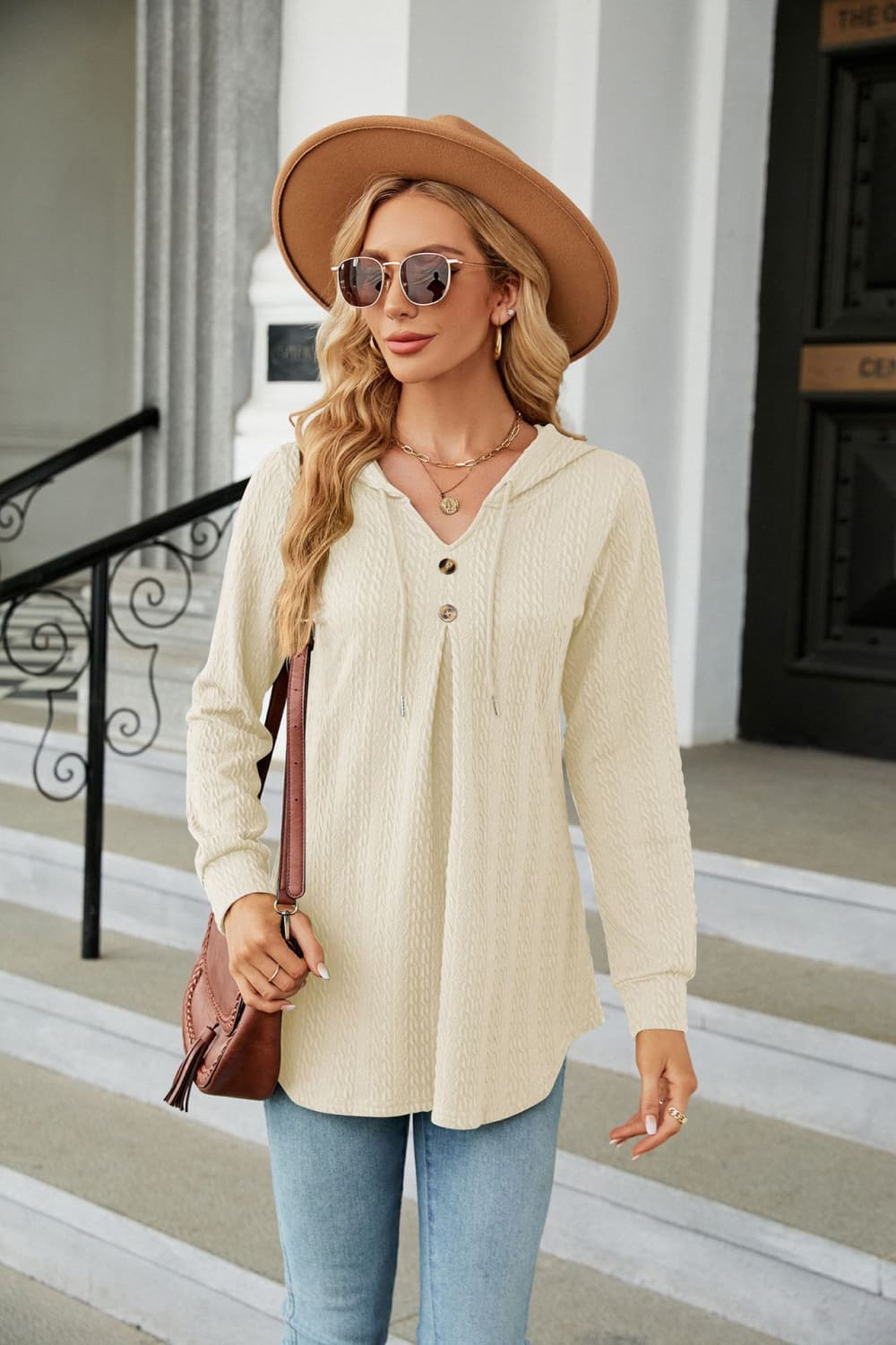 Long Sleeve Hooded Blouse - Mervyns