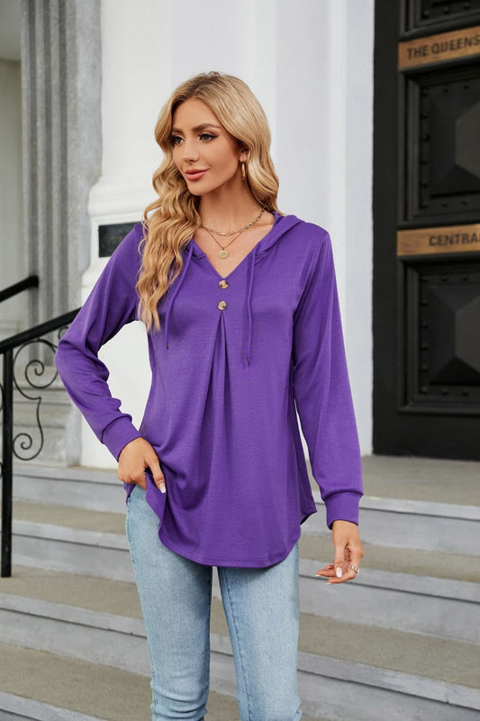 Long Sleeve Hooded Blouse - Mervyns