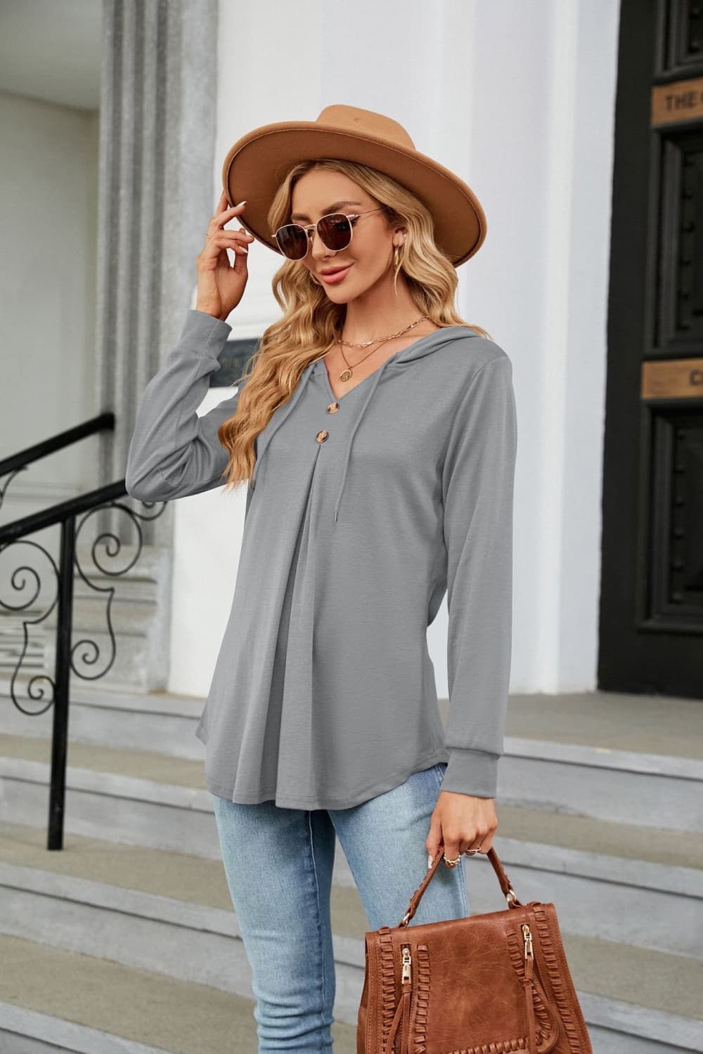 Long Sleeve Hooded Blouse - Mervyns