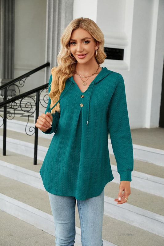 Long Sleeve Hooded Blouse - Mervyns