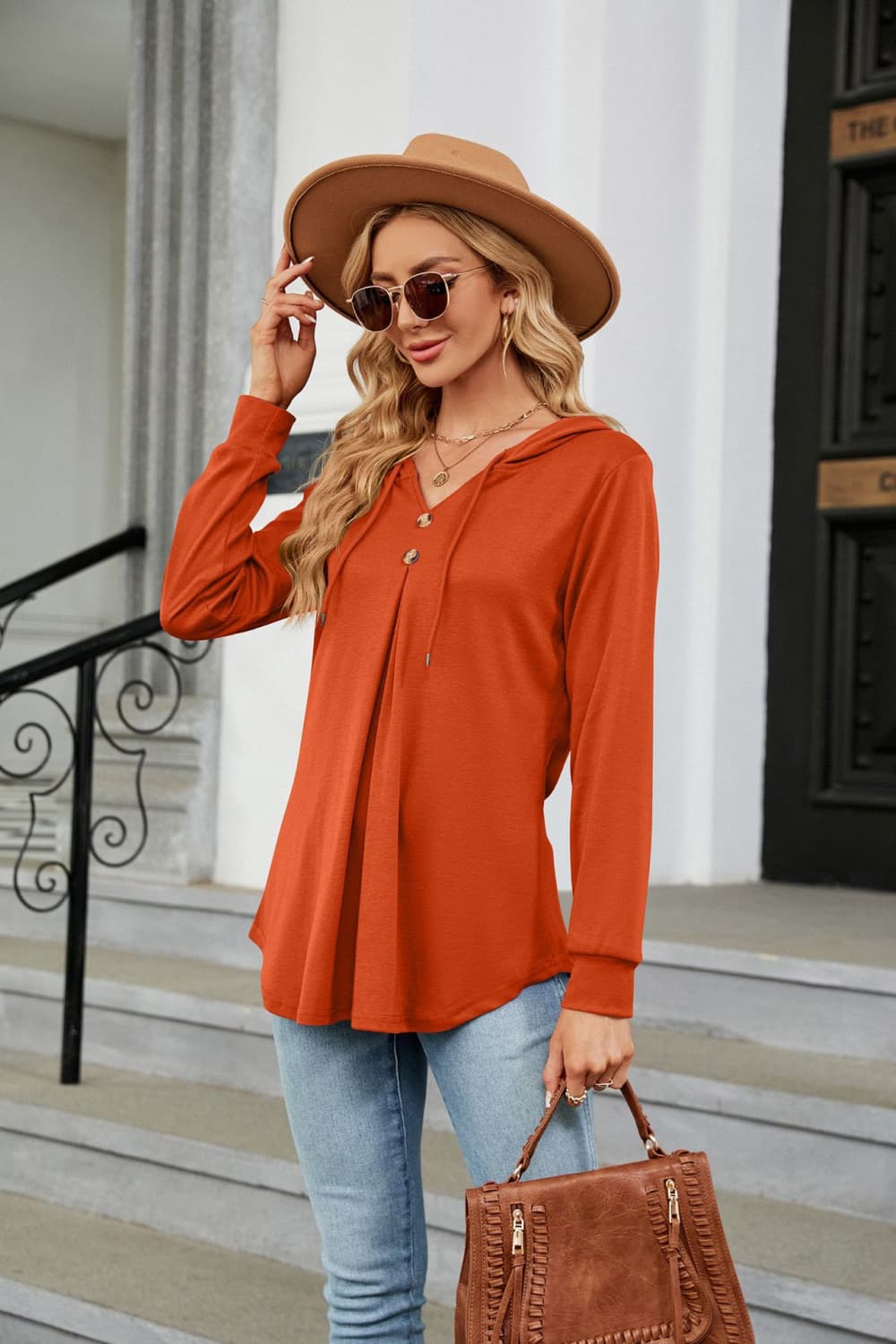 Long Sleeve Hooded Blouse - Mervyns