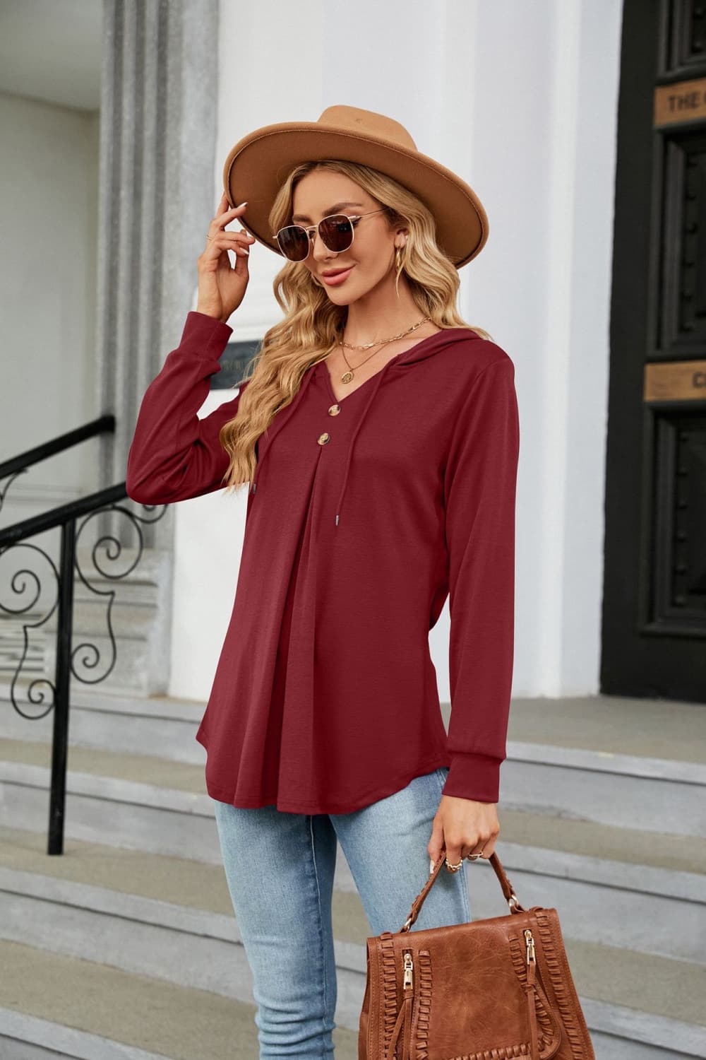 Long Sleeve Hooded Blouse - Mervyns