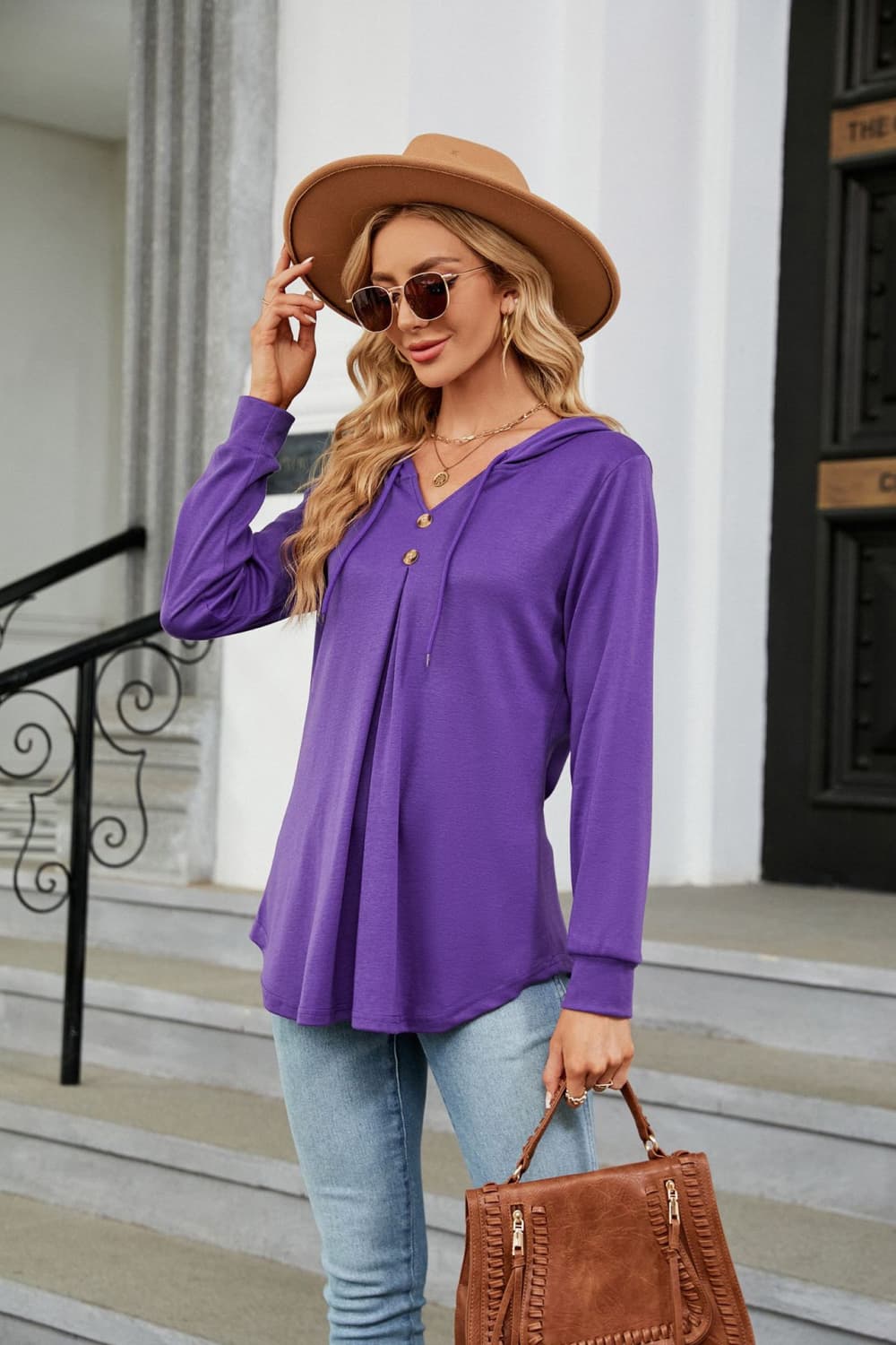 Long Sleeve Hooded Blouse - Mervyns