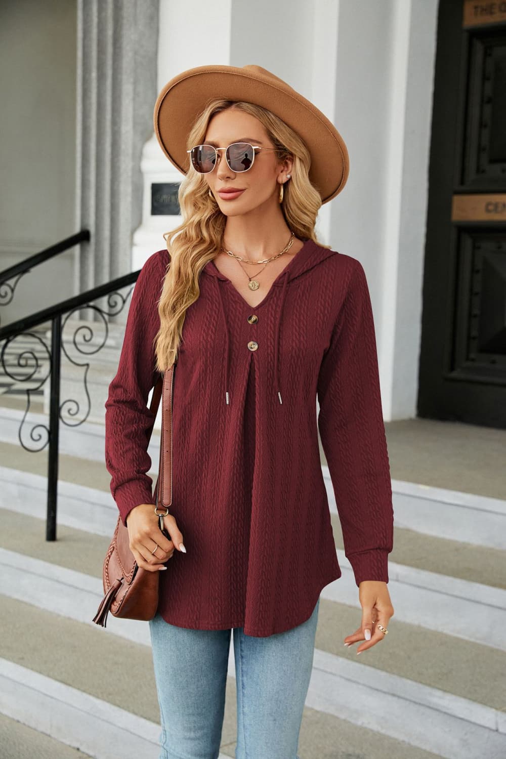 Long Sleeve Hooded Blouse - Mervyns