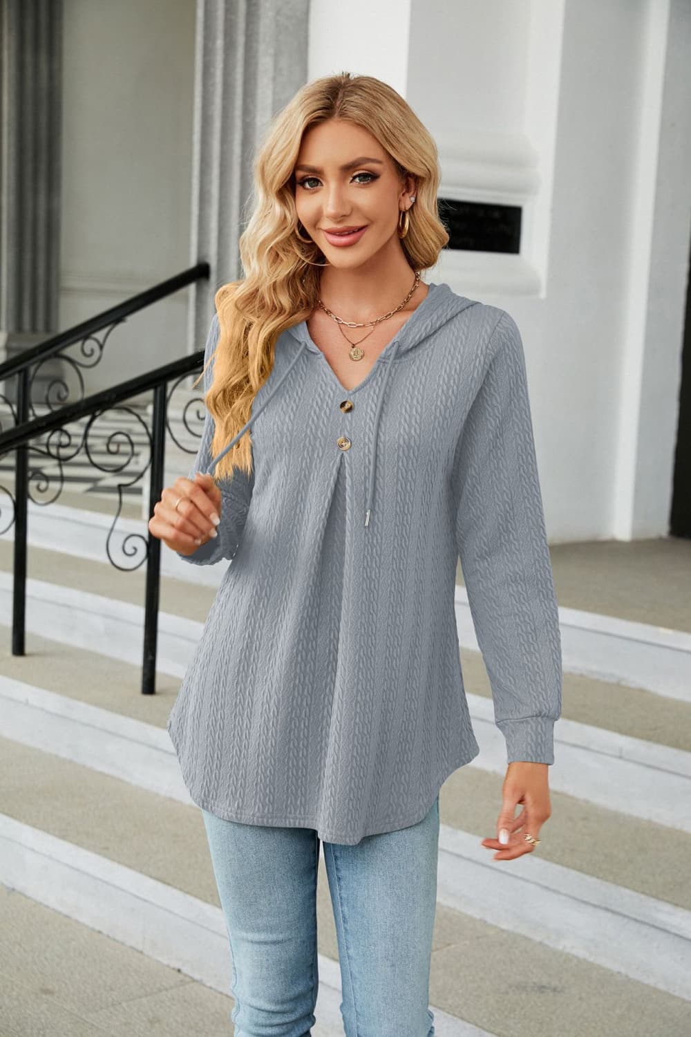 Long Sleeve Hooded Blouse - Mervyns