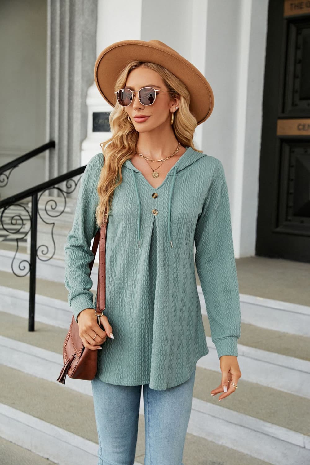 Long Sleeve Hooded Blouse - Mervyns