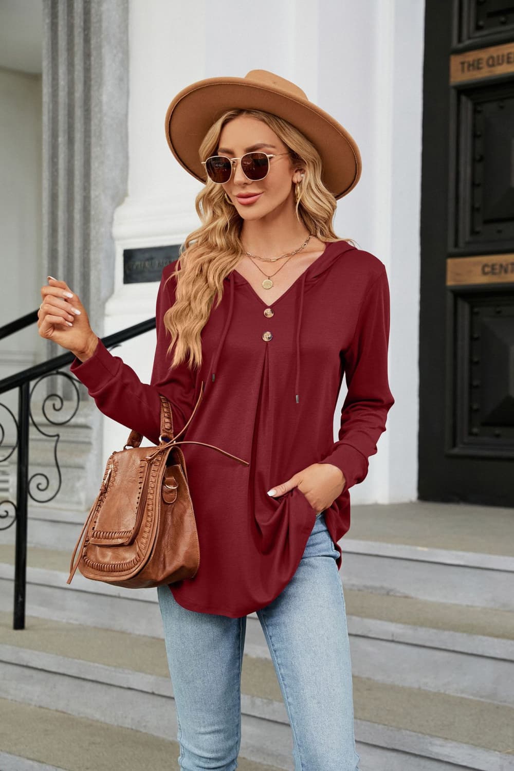 Long Sleeve Hooded Blouse - Mervyns