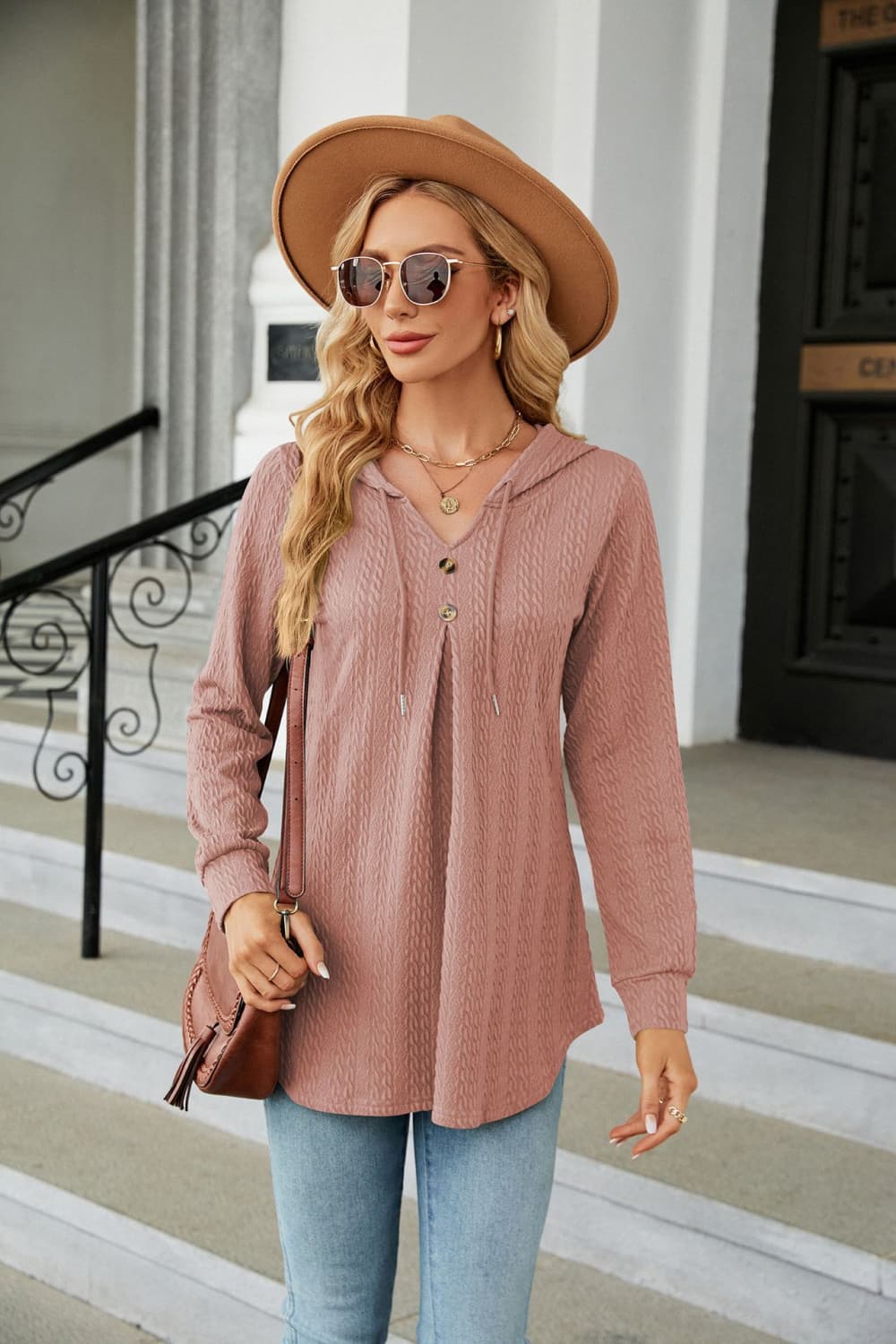 Long Sleeve Hooded Blouse - Mervyns