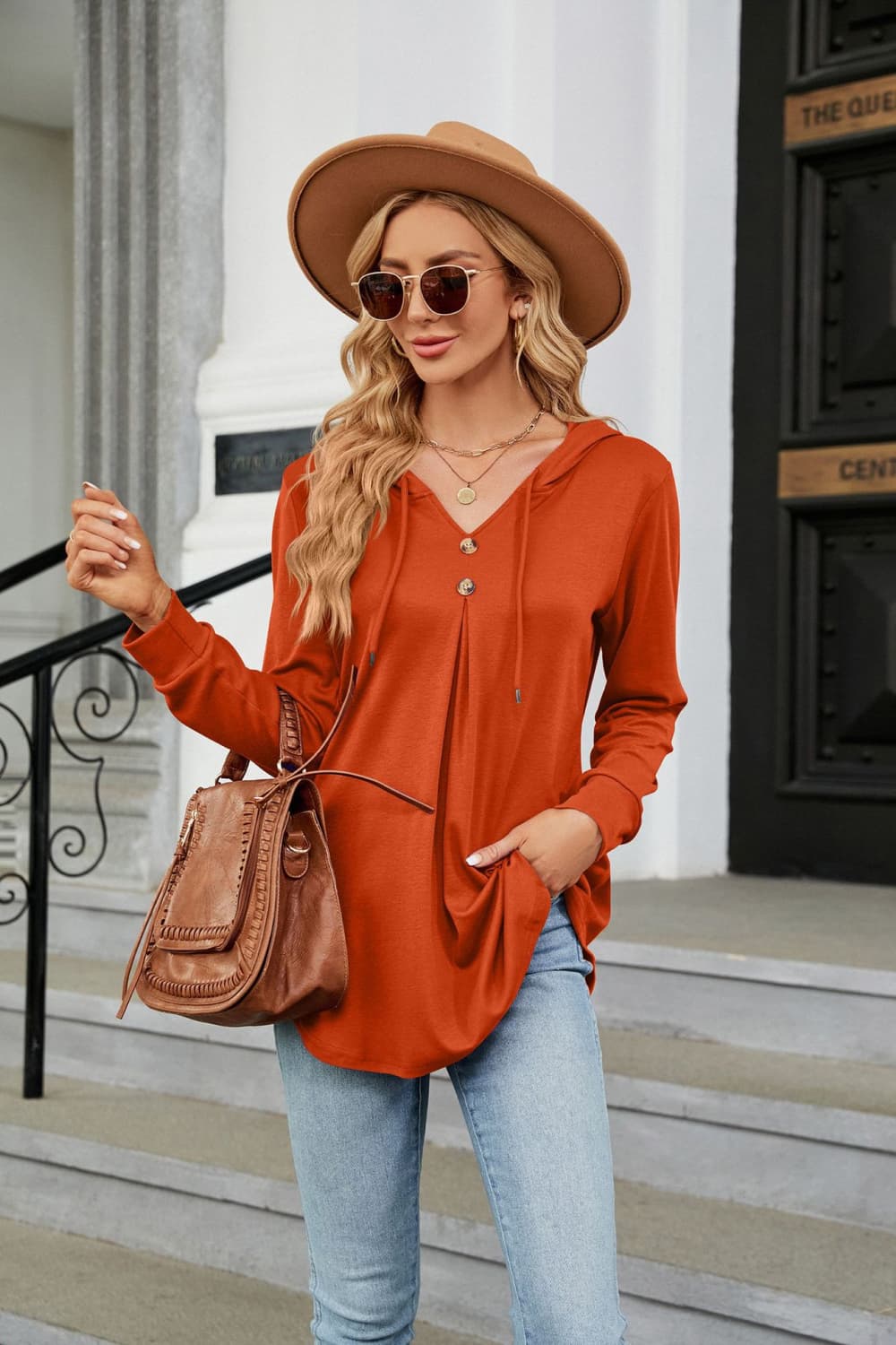 Long Sleeve Hooded Blouse - Mervyns