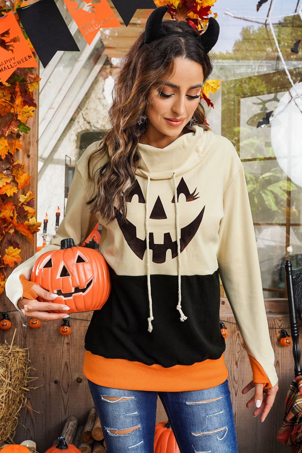 AOBUTE Men's Halloween Hoodie - Jack O' Lantern Graphic Fleece Pullover With Kangaroo Pocket