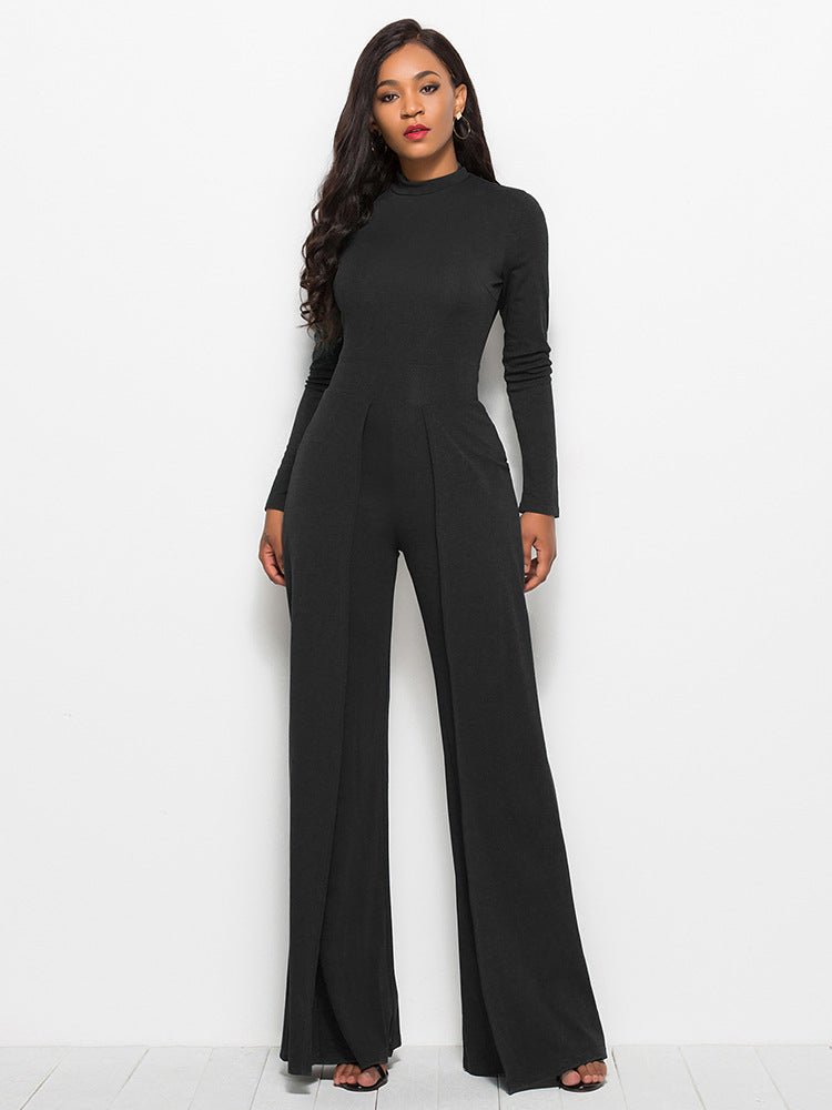 Long Sleeve Mock Neck Wide Leg Jumpsuit - Mervyns