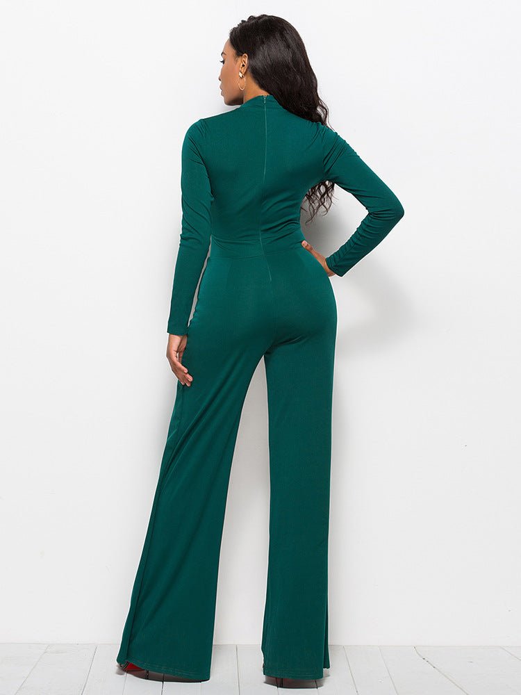 Long Sleeve Mock Neck Wide Leg Jumpsuit - Mervyns