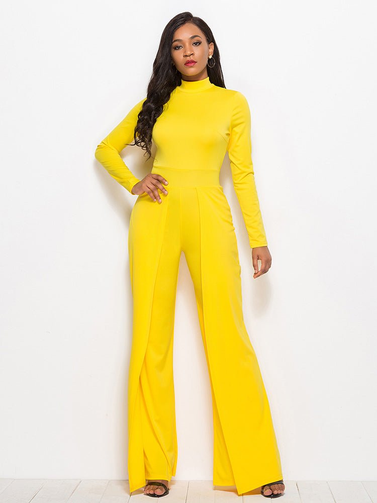 Long Sleeve Mock Neck Wide Leg Jumpsuit - Mervyns