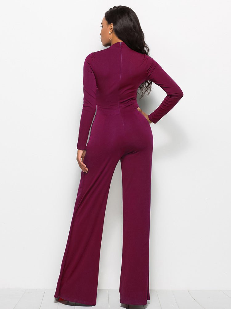 Long Sleeve Mock Neck Wide Leg Jumpsuit - Mervyns