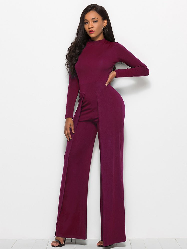 Long Sleeve Mock Neck Wide Leg Jumpsuit - Mervyns