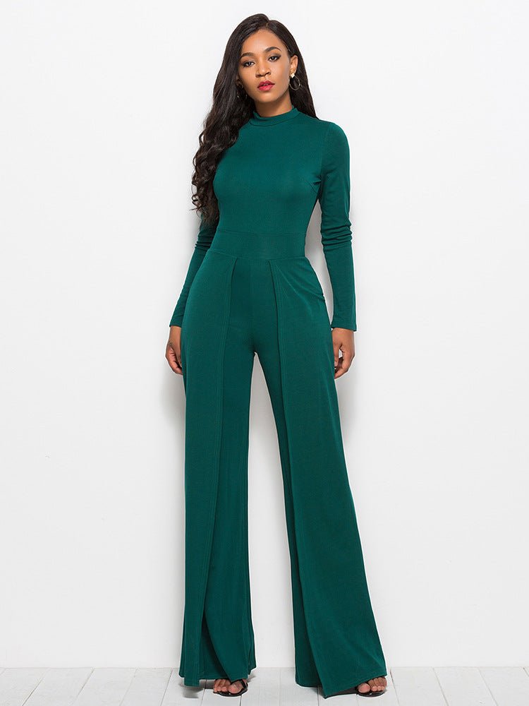 Long Sleeve Mock Neck Wide Leg Jumpsuit - Mervyns