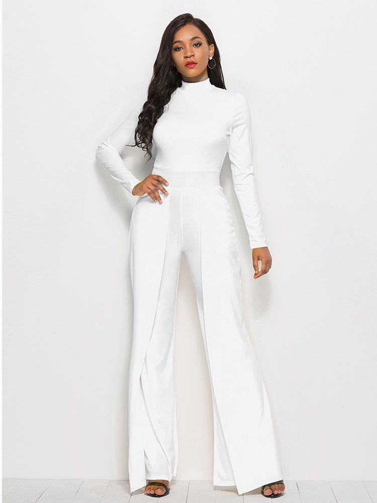 Long Sleeve Mock Neck Wide Leg Jumpsuit - Mervyns