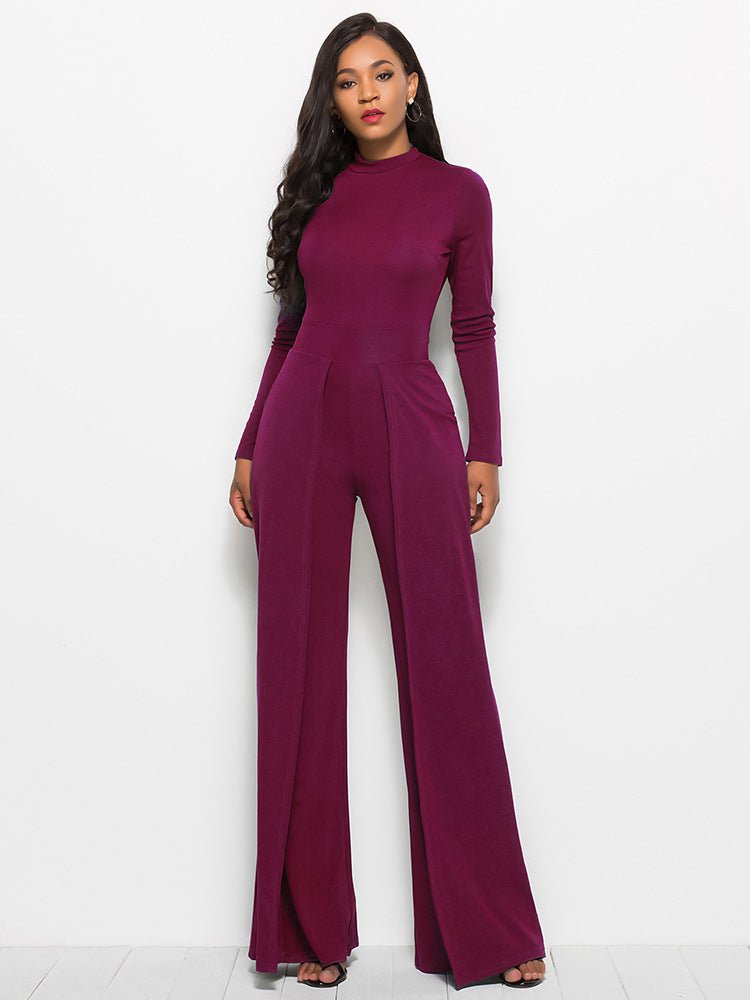 Long Sleeve Mock Neck Wide Leg Jumpsuit - Mervyns