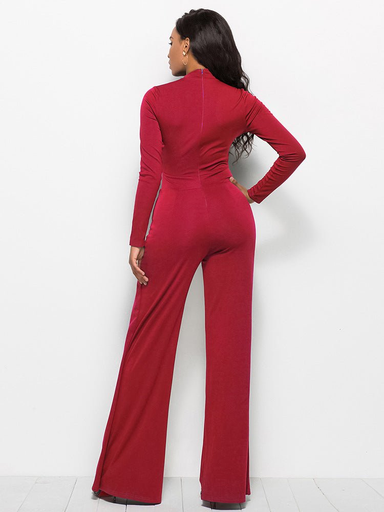 Long Sleeve Mock Neck Wide Leg Jumpsuit - Mervyns