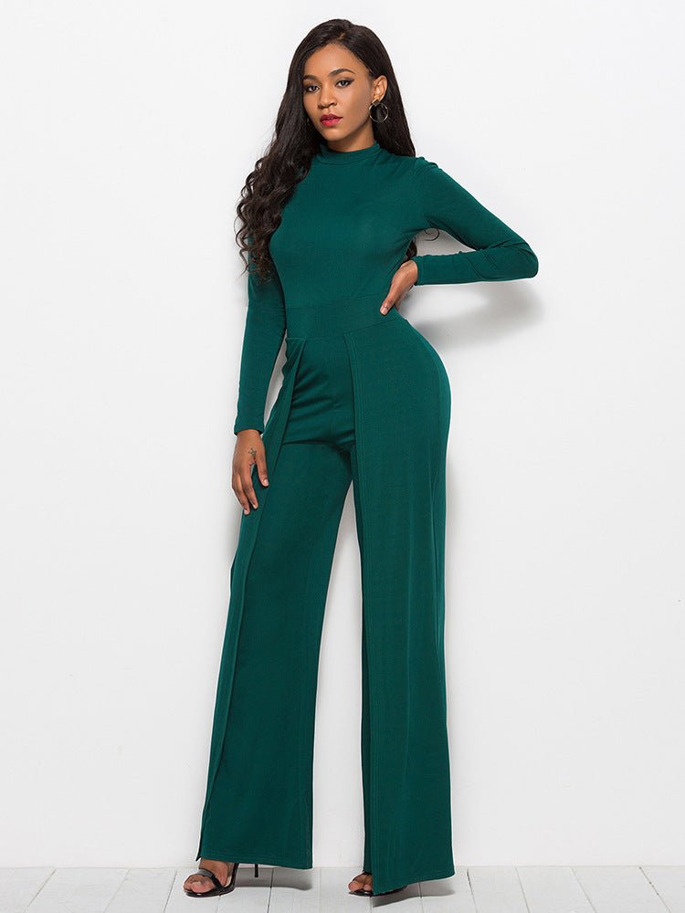 Long Sleeve Mock Neck Wide Leg Jumpsuit - Mervyns