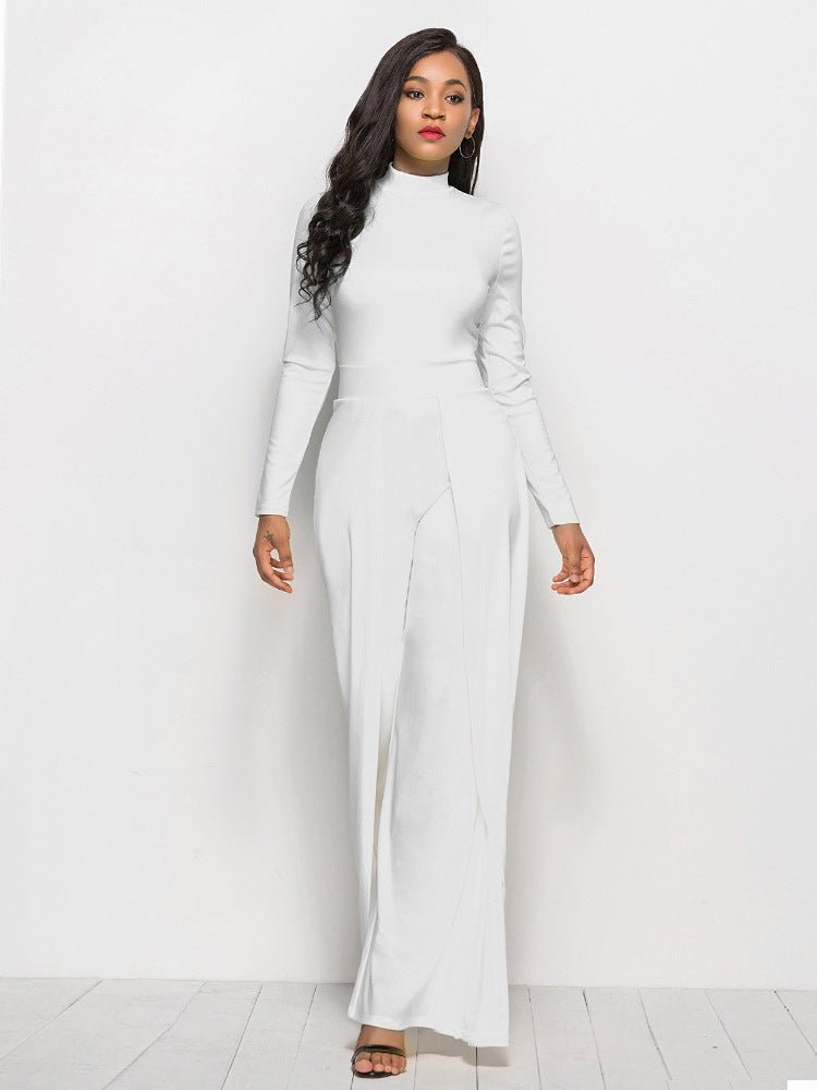 Long Sleeve Mock Neck Wide Leg Jumpsuit - Mervyns