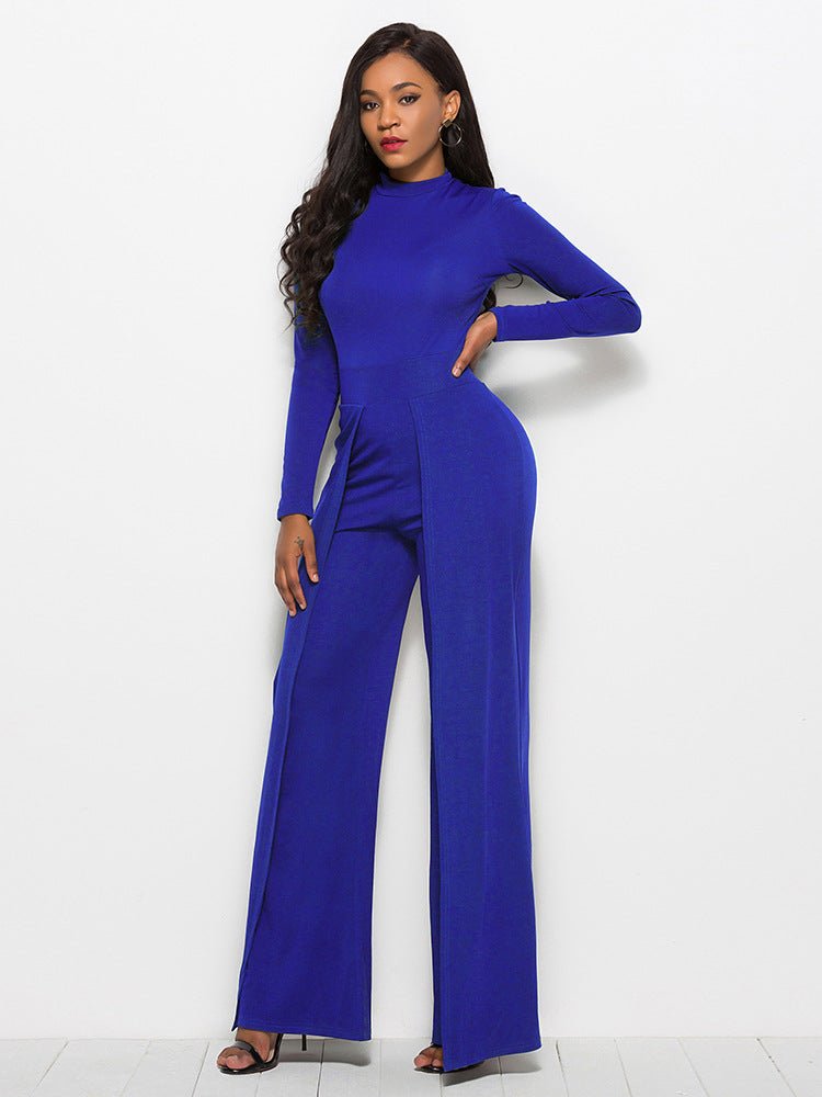 Long Sleeve Mock Neck Wide Leg Jumpsuit - Mervyns