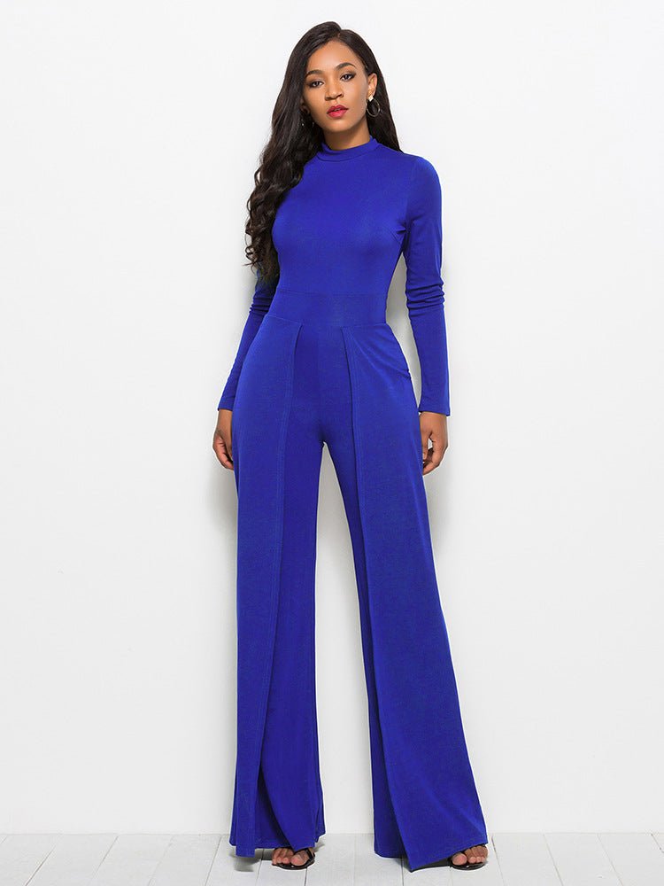 Long Sleeve Mock Neck Wide Leg Jumpsuit - Mervyns