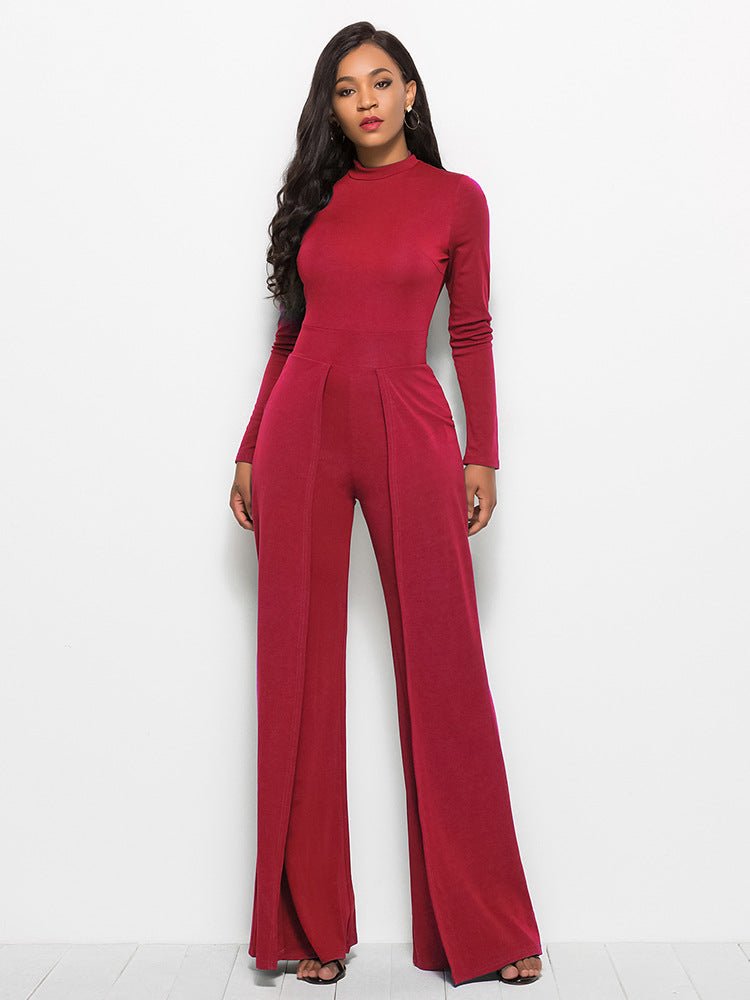 Long Sleeve Mock Neck Wide Leg Jumpsuit - Mervyns