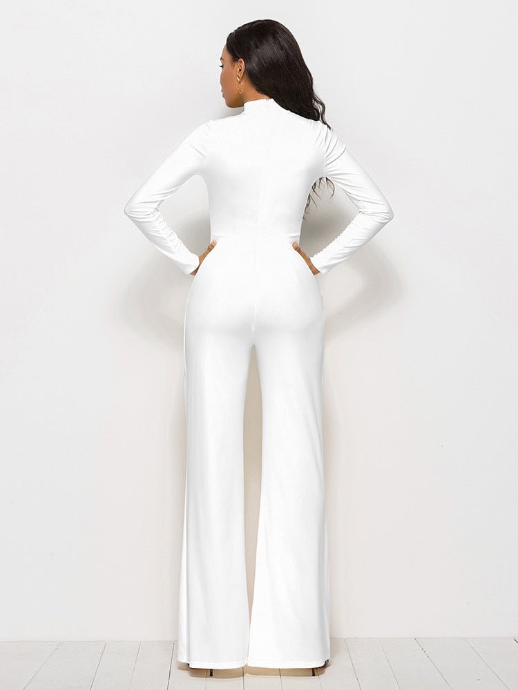 Long Sleeve Mock Neck Wide Leg Jumpsuit - Mervyns