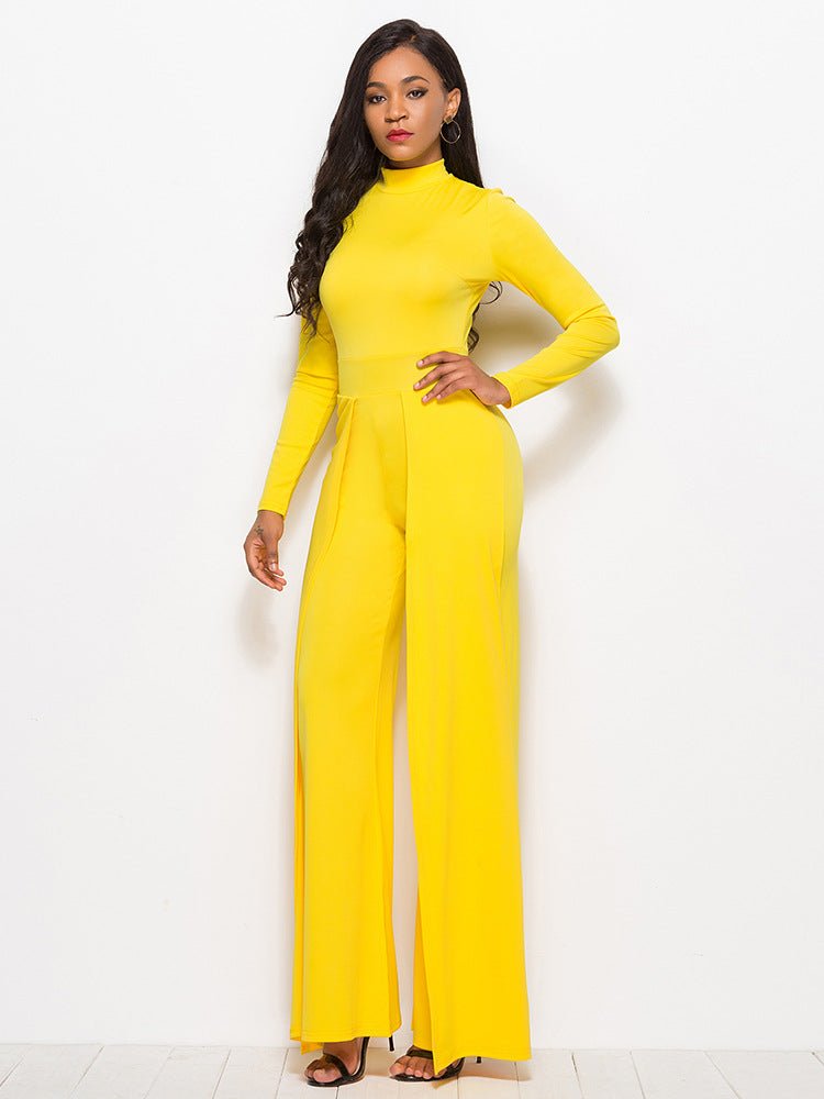 Long Sleeve Mock Neck Wide Leg Jumpsuit - Mervyns