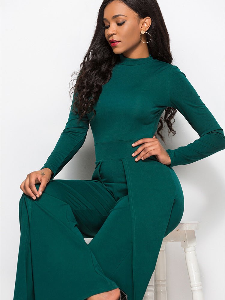 Long Sleeve Mock Neck Wide Leg Jumpsuit - Mervyns