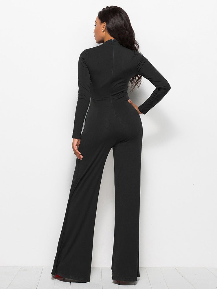 Long Sleeve Mock Neck Wide Leg Jumpsuit - Mervyns