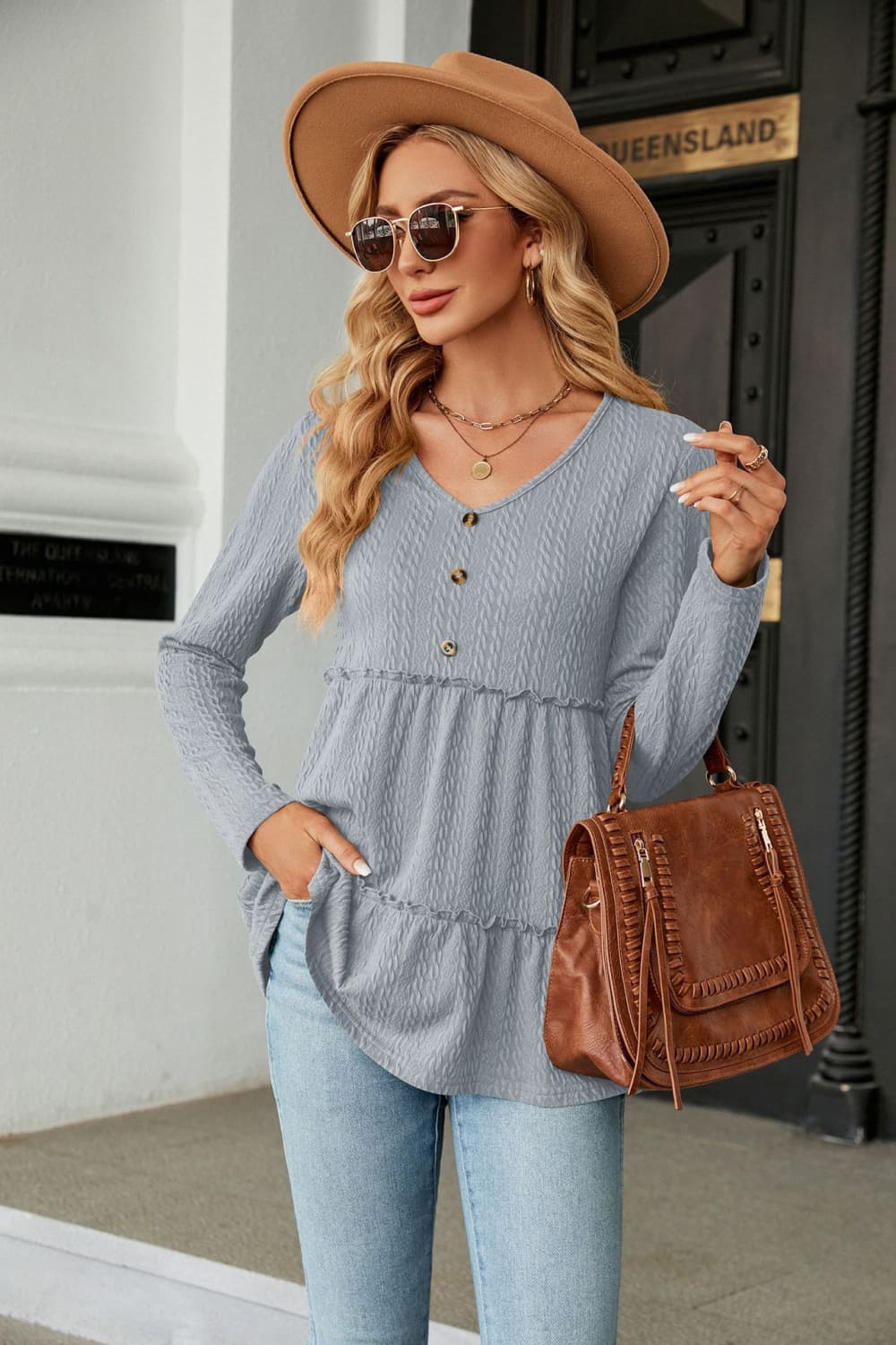 Long Sleeve V - Neck Cable - Knit Blouse - Mervyns