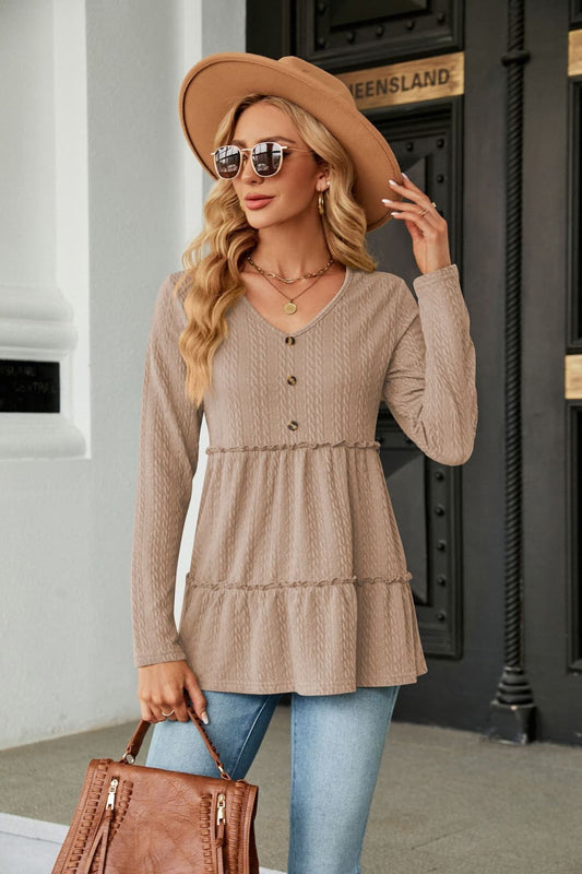 Long Sleeve V - Neck Cable - Knit Blouse - Mervyns