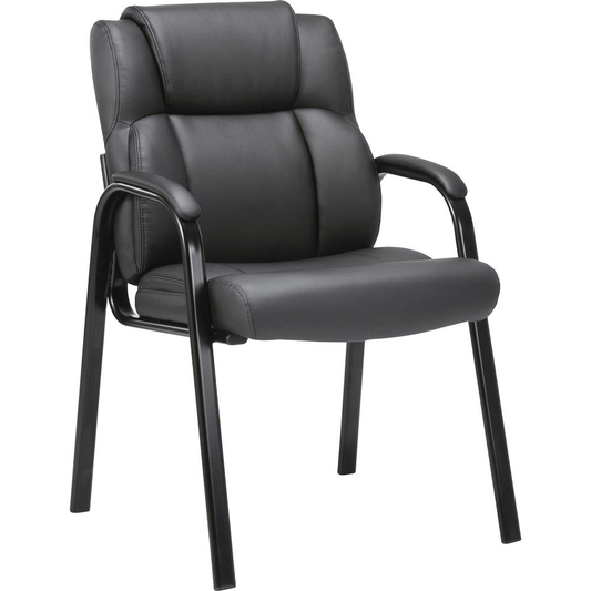 Lorell Bonded Leather High - back Guest Chair - Black Bonded Leather Seat - Black Bonded Leather Back - Powder Coated Steel Frame - Four - legged Base - 1 Each - Mervyns