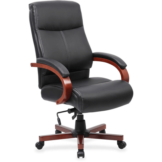 Lorell Executive Chair - Black Leather Seat - Black Leather Back - 1 Each - Mervyns