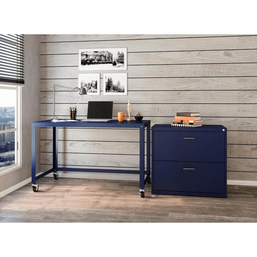 Lorell Mobile Desk - Rectangle Top - 48" Table Top Length x 24" Table Top Width - 30" Height - Assembly Required - Navy - Steel - Mervyns