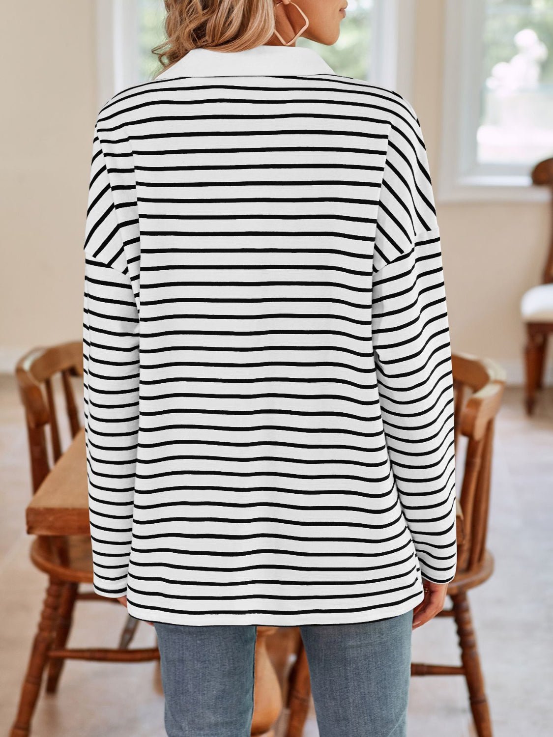 Lovelet Striped Johnny Collar Long Sleeve T-Shirt - Mervyns