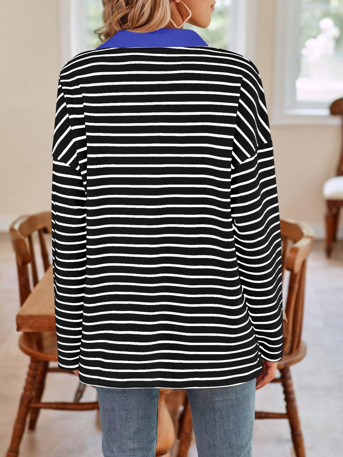 Lovelet Striped Johnny Collar Long Sleeve T-Shirt - Mervyns