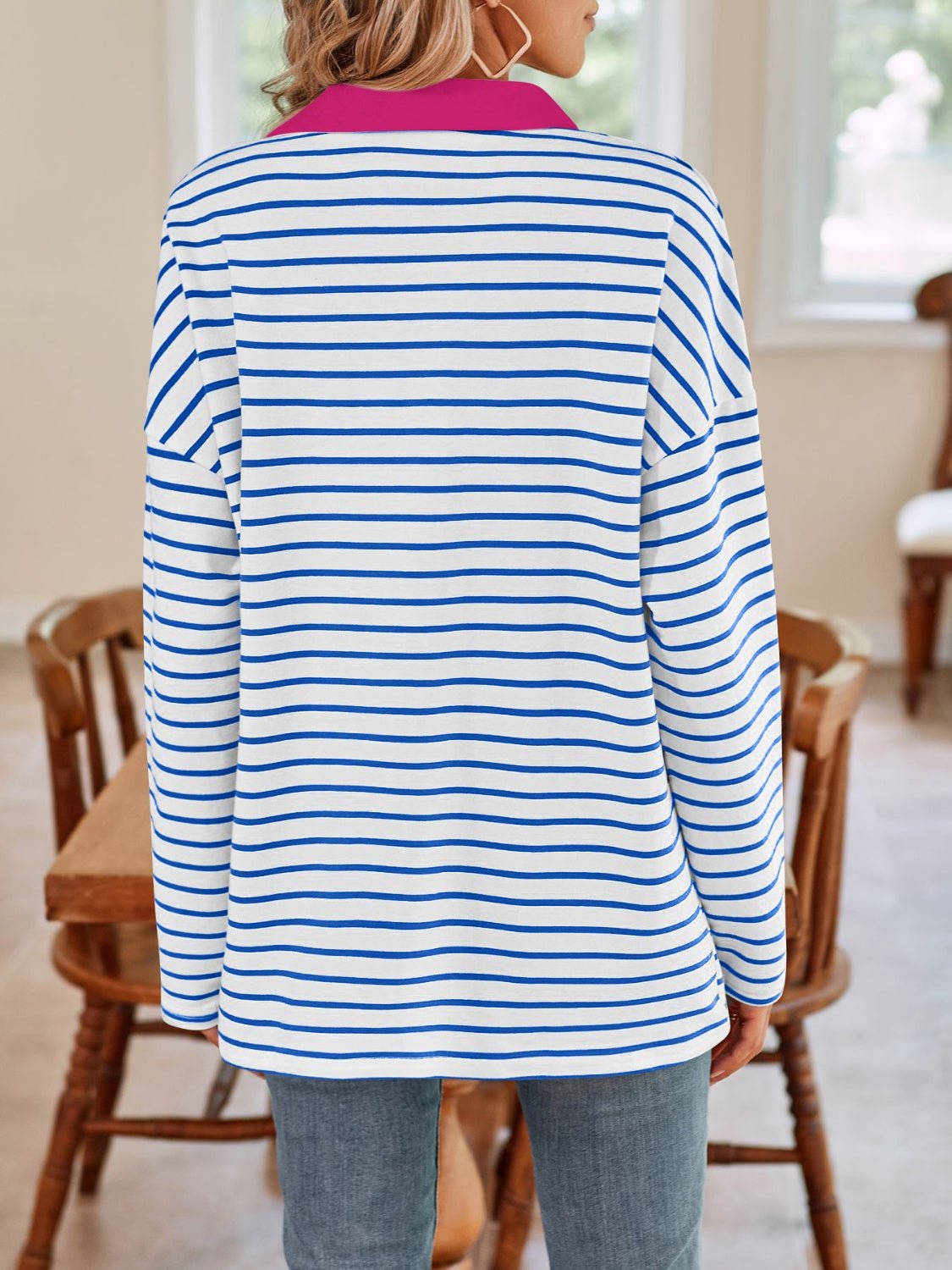 Lovelet Striped Johnny Collar Long Sleeve T-Shirt - Mervyns