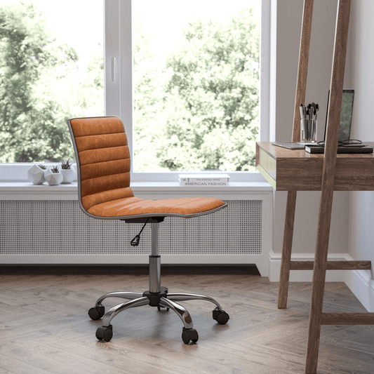 Low Back Designer Armless Brown Ribbed Swivel Task Office Chair - Mervyns