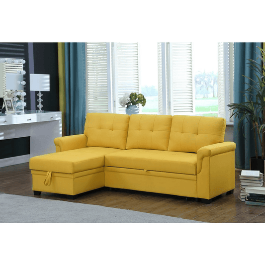 Lucca Yellow Linen Reversible Sleeper Sectional Sofa with Storage Chaise - Mervyns