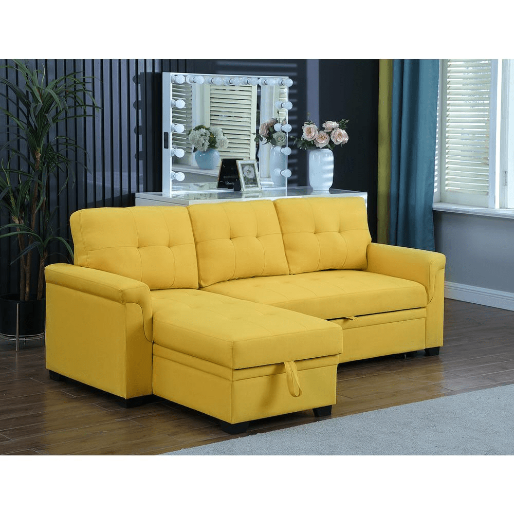 Lucca Yellow Linen Reversible Sleeper Sectional Sofa with Storage Chaise - Mervyns