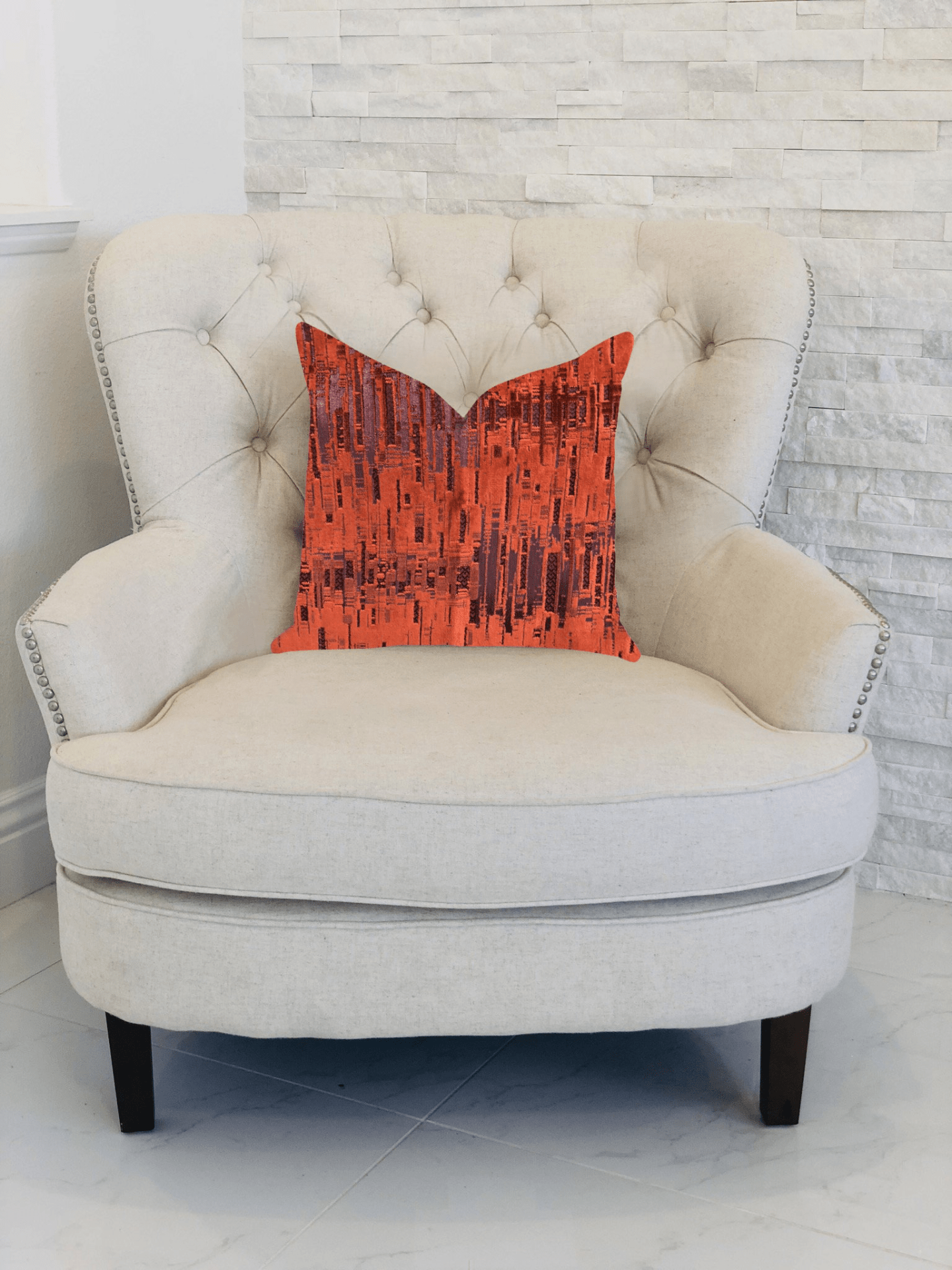 Luminous Skyscraper Luxury Throw Pillow in Orange Red Tones - Mervyns