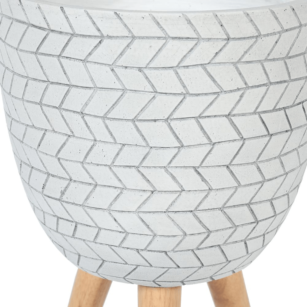 LuxenHome White Cube Design 12.1 in. Round MgO Planter with Wood Legs - Mervyns