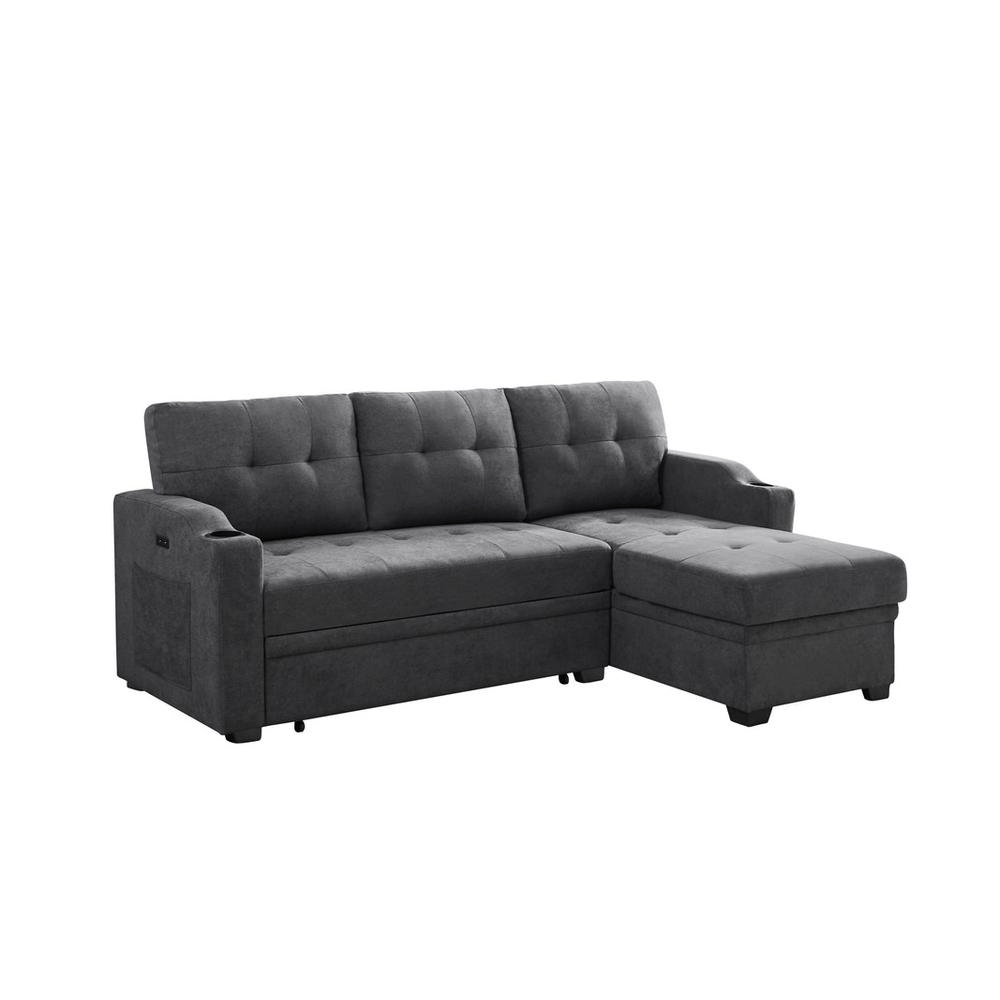 Mabel Dark Gray Woven Fabric Sleeper Sectional with cupholder, USB charging port and pocket - Mervyns