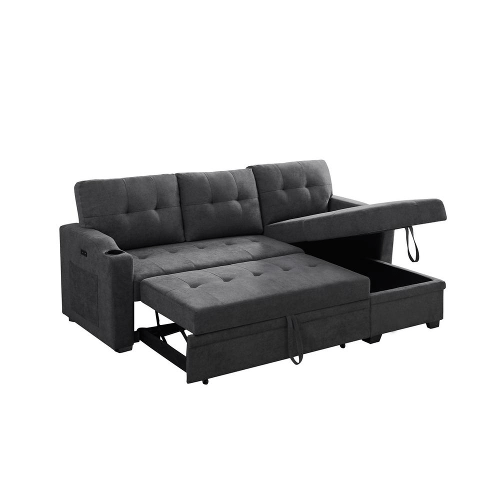 Mabel Dark Gray Woven Fabric Sleeper Sectional with cupholder, USB charging port and pocket - Mervyns