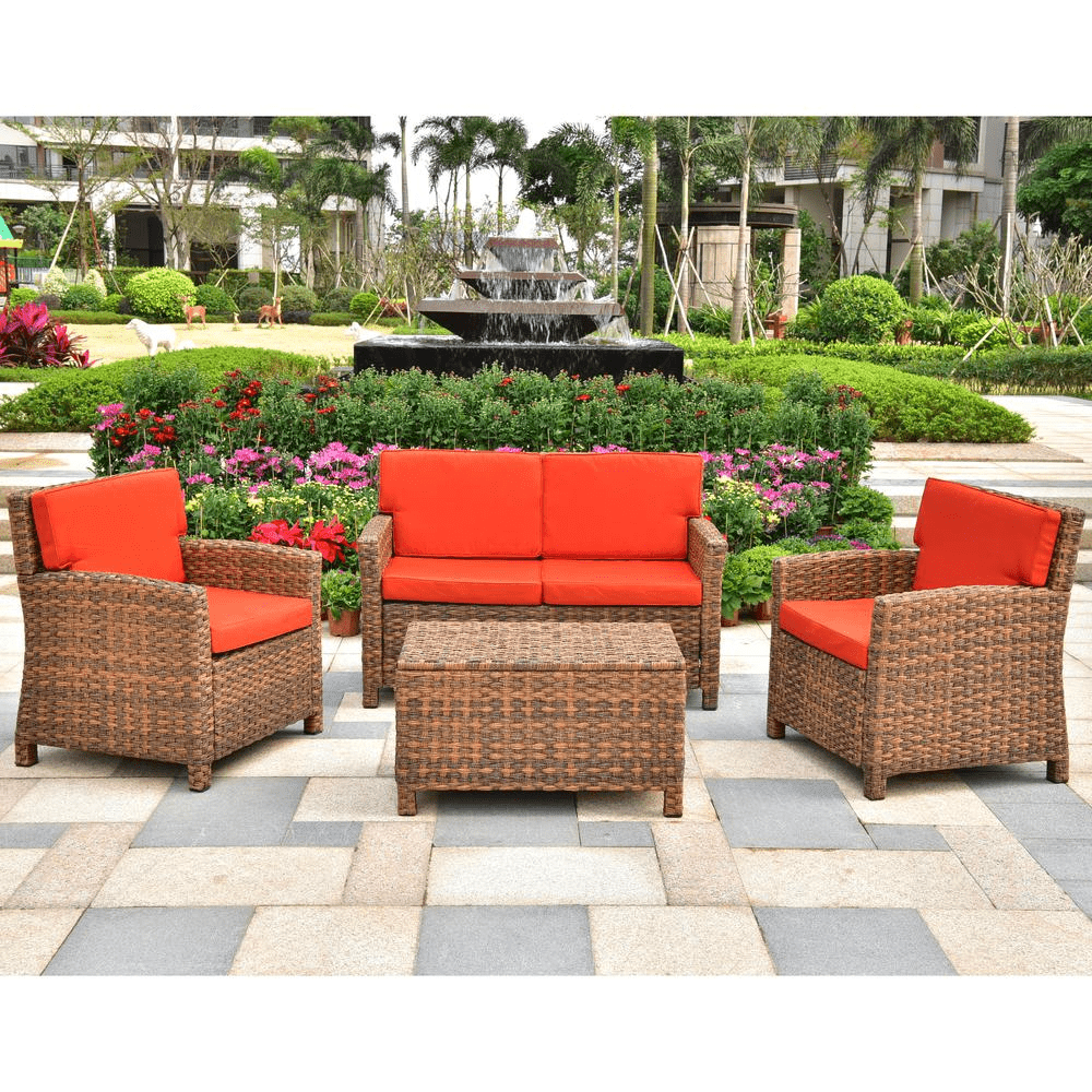 Majorca Resin Pandan Weave Contemporay Deep Seat Loveseat Group with Cushions - Mervyns