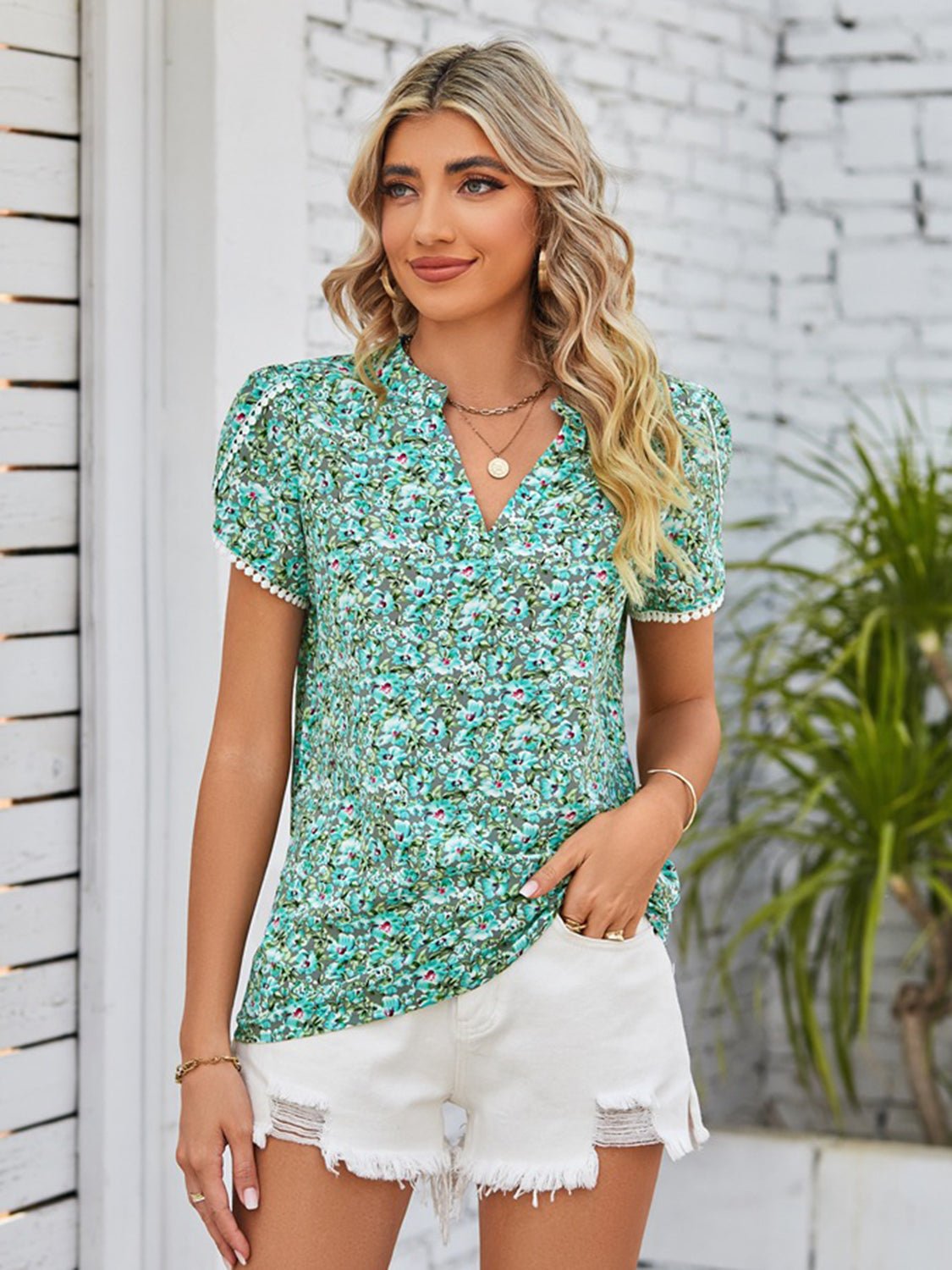 Mandy Floral Notched Neck Blouse - Mervyns