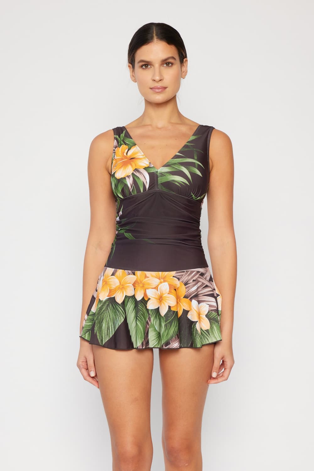 Marina West Swim Full Size Clear Waters Swim Dress in Aloha Brown - Mervyns